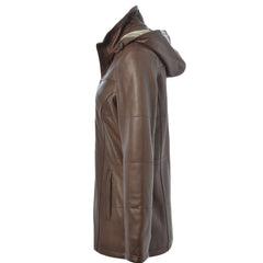 Women's Brown Quilted Leather Hooded Jacket