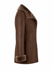 Women's Brown Shearling Leather Coat Right