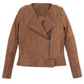 Women’s Brown Suede Leather Jacket with Zipper Front