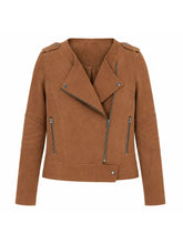 Women’s Brown Suede Leather Jacket with Zipper Front