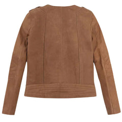 Women’s Brown Suede Leather Jacket with Zipper Front