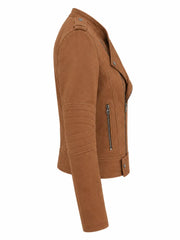 Women’s Brown Suede Leather Jacket with Zipper Right