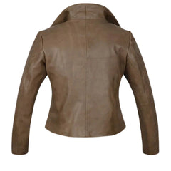 Women’s Brown Wide Collar Leather Jacket