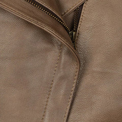 Women’s Brown Wide Collar Leather Jacket