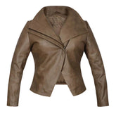 Women’s Brown Wide Collar Leather Jacket