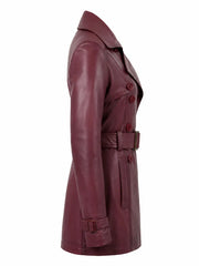 Women’s Burgundy Leather Trench Coat