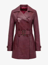 Women’s Burgundy Leather Trench Coat