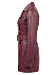 Women’s Burgundy Leather Trench Coat
