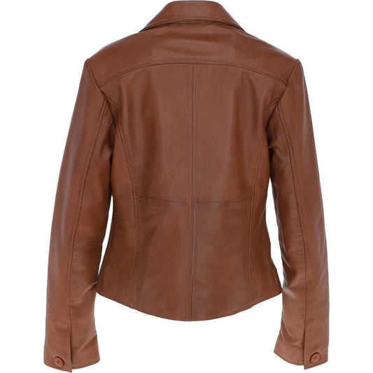 Women's Brown Leather Blazer Jacket