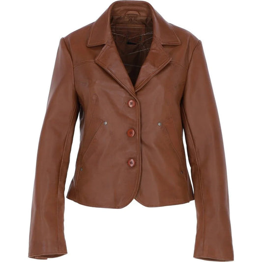 Women's Brown Leather Blazer Jacket