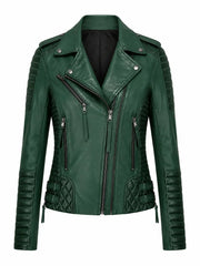 Women's Charlotte Burnt Green Leather Jacket