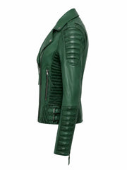Women's Charlotte Burnt Green Leather Jacket