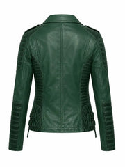 Women's Charlotte Burnt Green Leather Jacket
