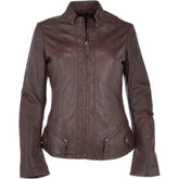 Women's Chocolate Brown Utility Zipper Leather Jacket