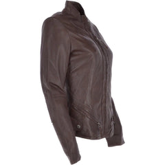 Women's Chocolate Brown Utility Zipper Leather Jacket