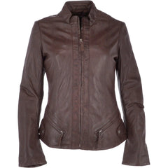 Women's Chocolate Brown Utility Zipper Leather Jacket