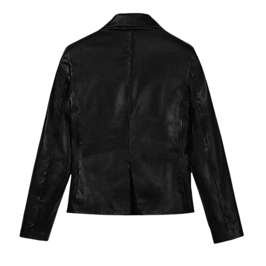 Women’s Classic Black Leather Blazer Jacket