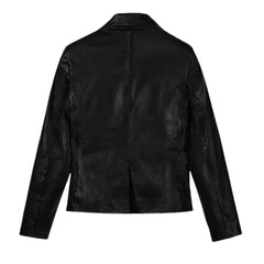 Women’s Classic Black Leather Blazer Jacket