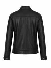 Women’s Classic Black Zipper Leather Jacket Back