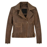 Women’s Classic Brown Leather Jacket with Flap Pocket