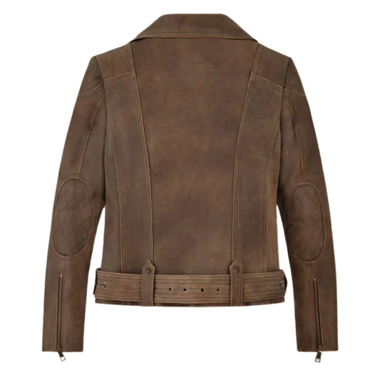 Women’s Classic Brown Leather Jacket with Flap Pocket