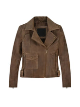 Women’s Classic Brown Leather Jacket with Flap Pocket Front