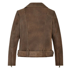 Women’s Classic Brown Leather Jacket with Flap Pocket