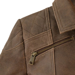 Women’s Classic Brown Leather Jacket with Flap Pocket