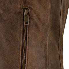 Women’s Classic Brown Leather Jacket with Flap Pocket
