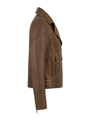 Women’s Classic Brown Leather Jacket with Flap Pocket Right