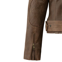 Women’s Classic Brown Leather Jacket with Flap Pocket