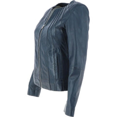 Women's Classic Fit Navy Blue Leather Jacket