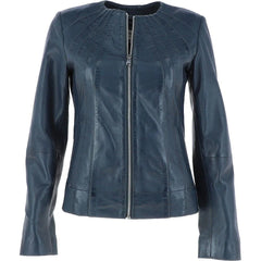 Women's Classic Fit Navy Blue Leather Jacket