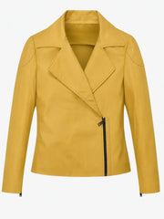 Women's Classic Yellow Leather Jacket Front