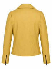 Women's Classic Yellow Leather Jacket Back