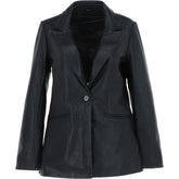 Women's Dark Black Leather Blazer