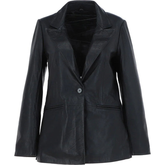 Women's Dark Black Leather Blazer