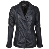 Women's Dark Blue Leather Blazer