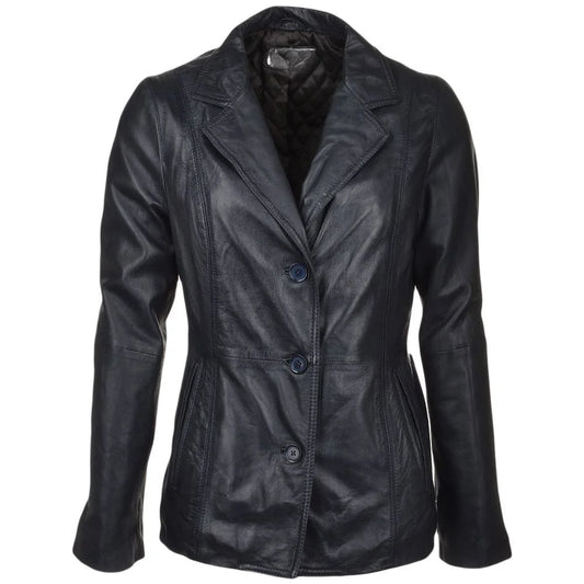 Women's Dark Blue Leather Blazer
