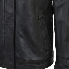 Women's Detachable Hooded Black Leather Jacket