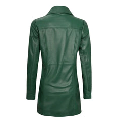Women's Green Button Closure Leather Coat