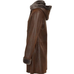 Women's Brown Hooded Shearling Leather Coat