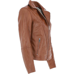 Women's Lapel Collar Tan Leather Jacket