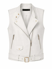 Women's Leather Asymmetrical Vest - Black and White, back view