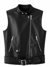 Women's Leather Asymmetrical Vest - Black and White, front view