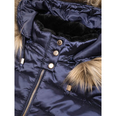 Women's Navy Blue Parachute Jacket with Fur Hood