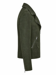 Women’s Olive Green Suede Leather Jacket Right