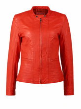 Women’s Red Slim Fit Leather Jacket Front