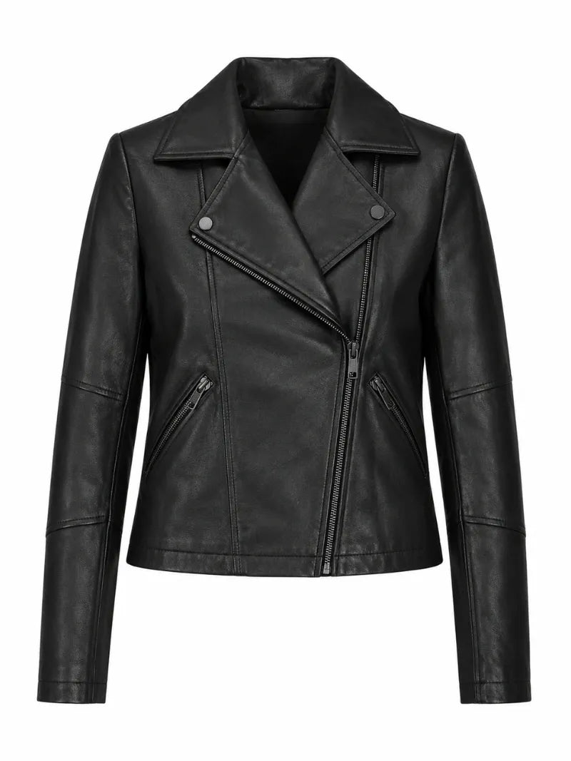 Women’s Slim Fit Black Leather Jacket Front