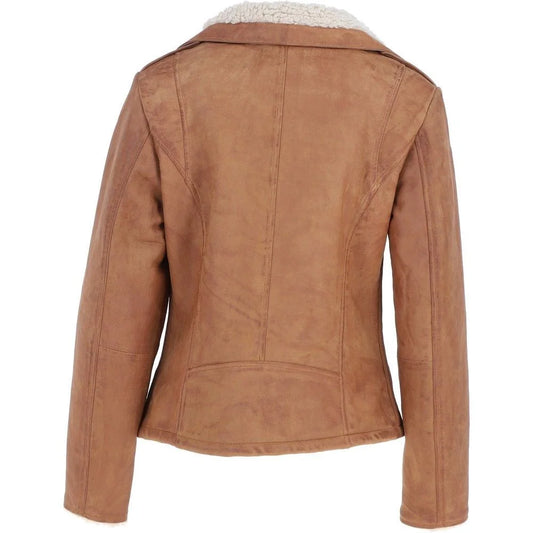 Women's Tan Shearling-Lined Asymmetrical Jacket